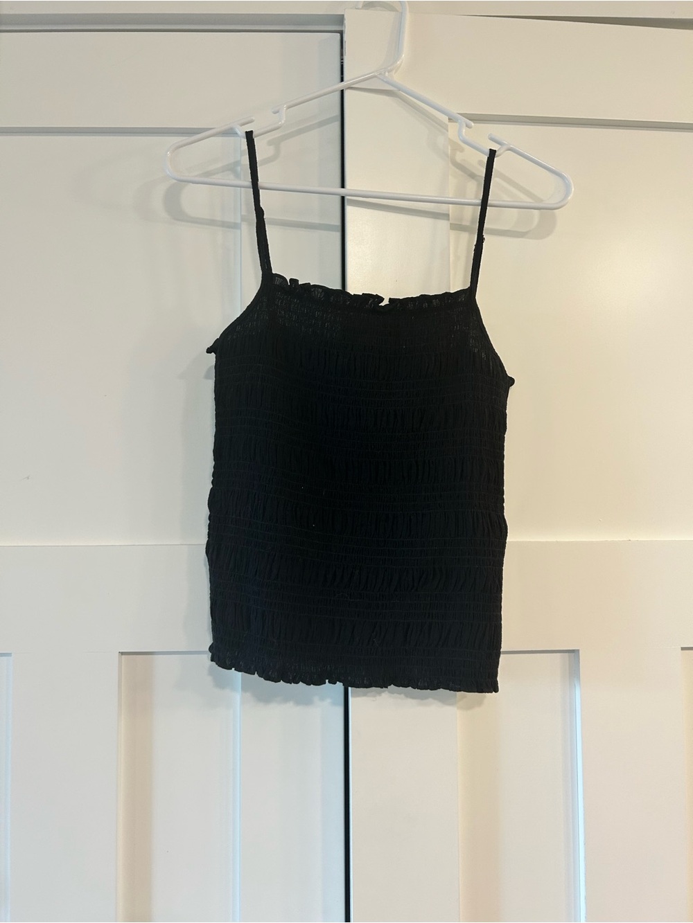 Black Smocked Spaghetti Strap Tank Top - Women